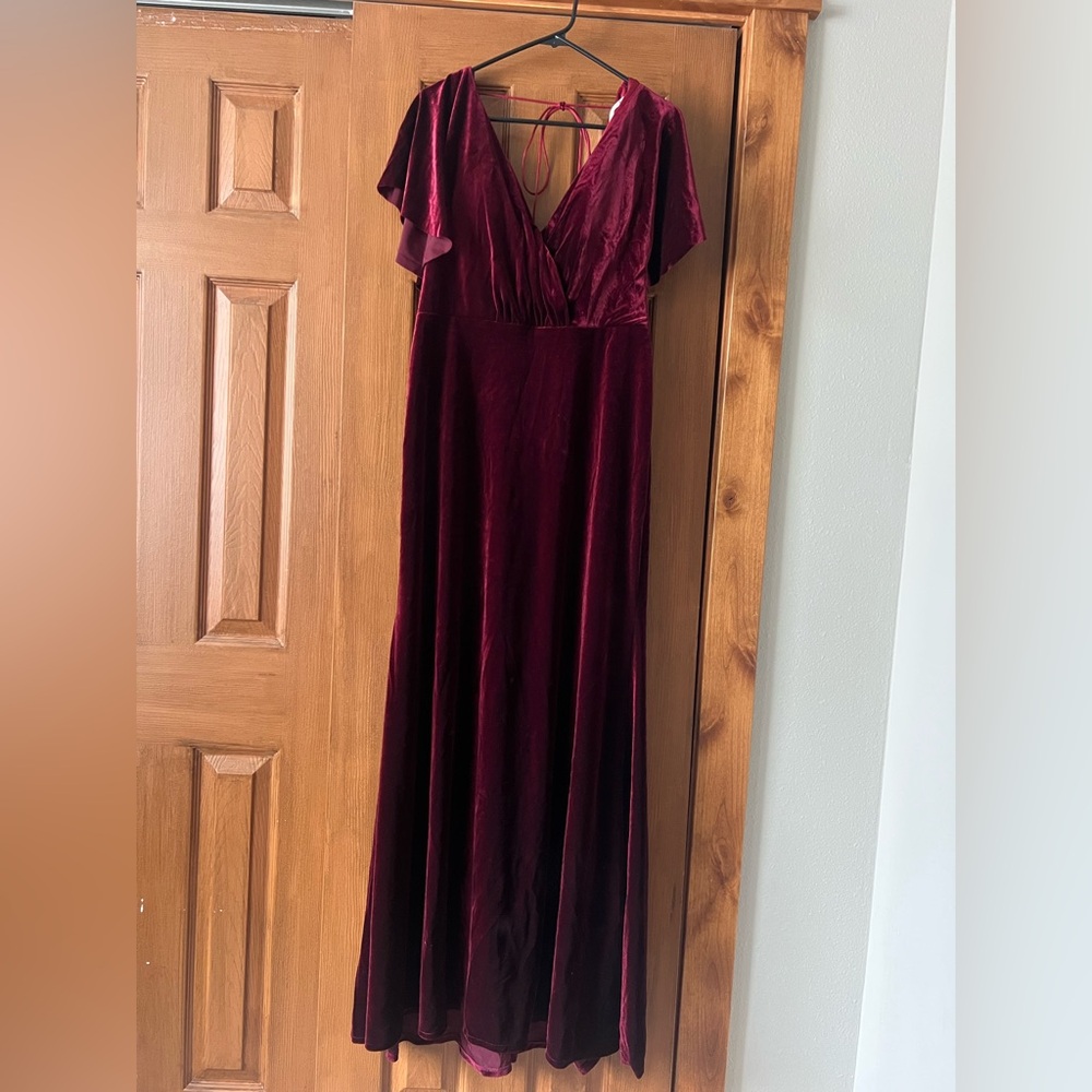 Jenny Yoo Deep Red Velvet Maxi Dress